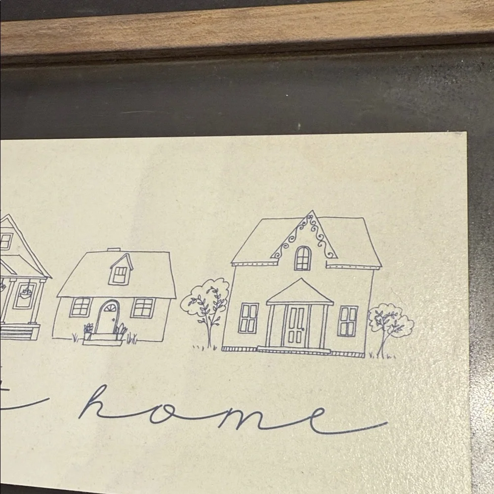Hobby Lobby Home Sweet Home Drawn Houses in Glass Wood Frame Art FINAL PRICE!